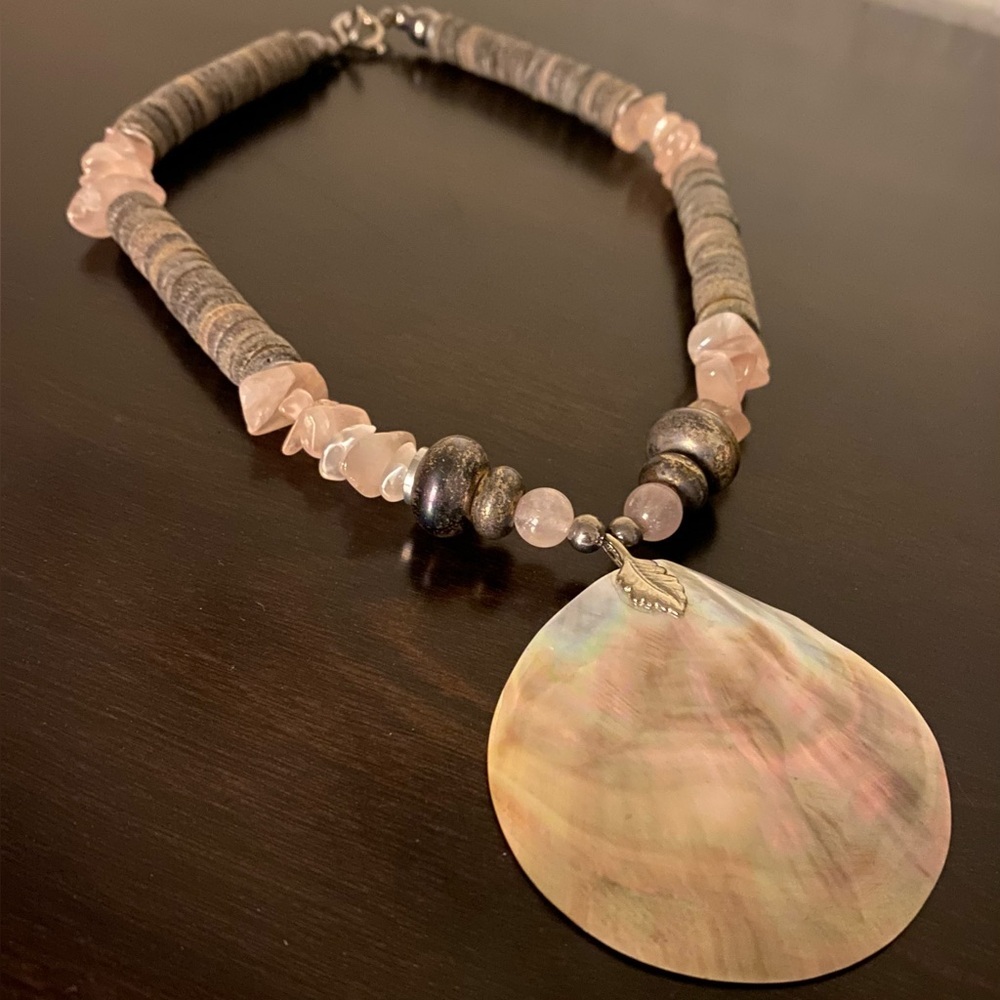 Liberty House Maui Rose Quartz Mother of Pearl Pendant Necklace Tropics Hawaiian - Picture 3 of 4